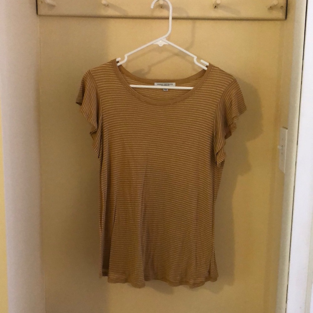 Short sleeve flutter sleeve mustard yellow stripe